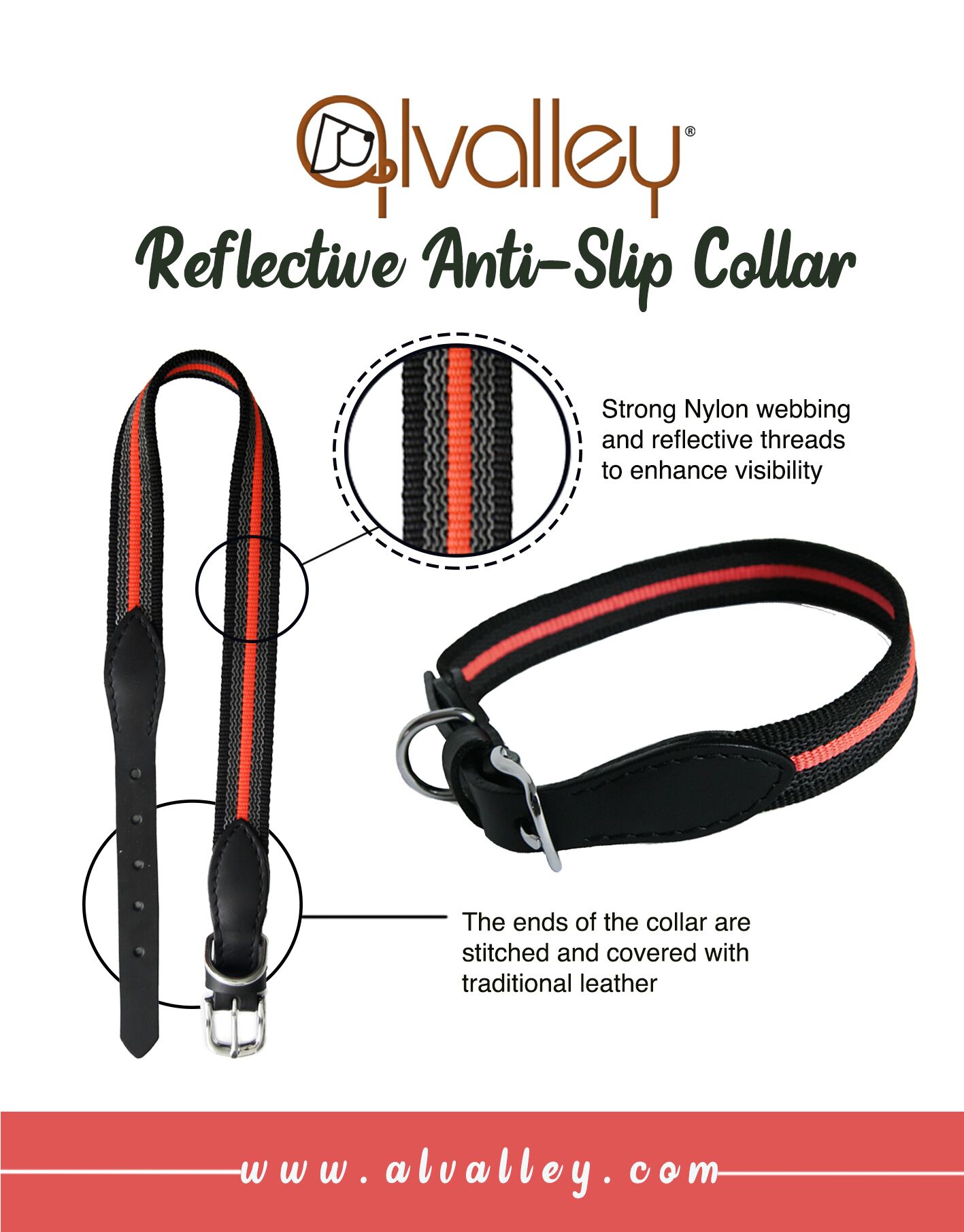 Reflective Anti-Slip Dog Collar with Buckle